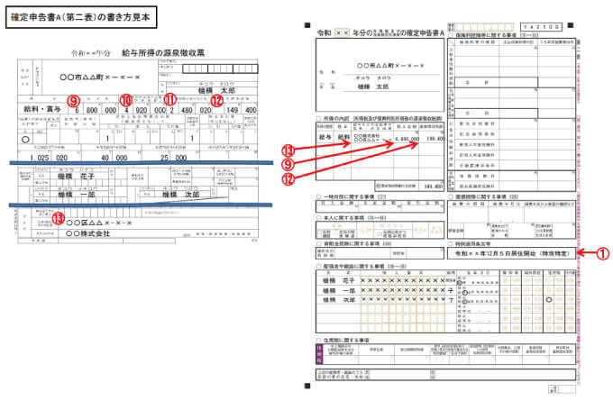 確定申告書A(第二表)の見本