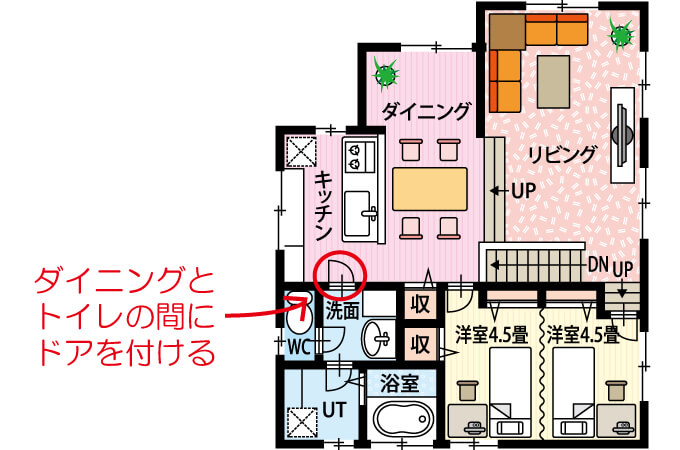 ダイニングとトイレの間に設けたドア