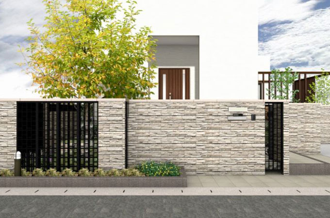 化粧ブロック塀 道路側施工例