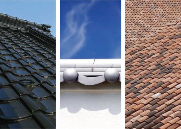 釉薬瓦(左)、無釉薬瓦(中)、セメント瓦(右)